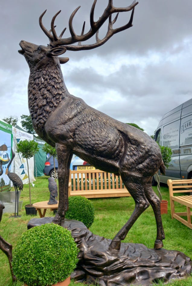 Detailed bronze stag statue close-up