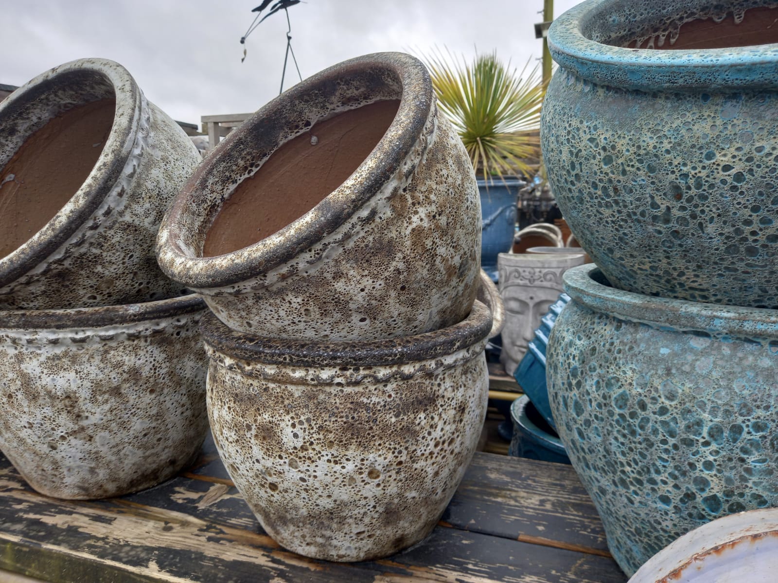 Blue glazed decorative containers